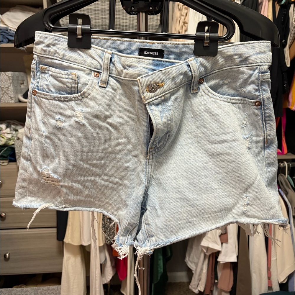 Express Light Wash Distressed Jean Shorts